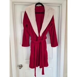 VICTORIA'S SECRET Cozy Plush Sherpa Hooded Robe Red‎ Fleece Bathrobe M/L Lounge